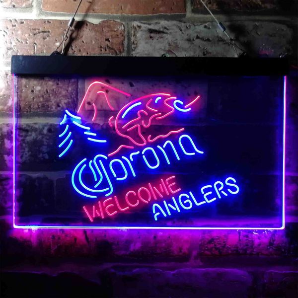 Corona Fishing Welcome Anglers Dual LED Neon Light Sign